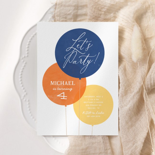 Convites Festa de aniversário Balão de Cor Laranja Azul (Criador carregado)