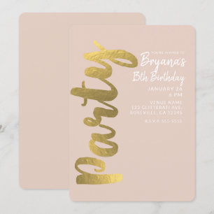 Convites Festa de Aniversário Bege com Brilho em Folha de O