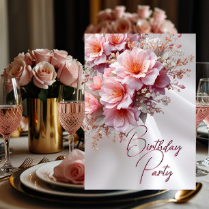 Convites Festa de Aniversário Bege Rosa Lilás Flores Seda B