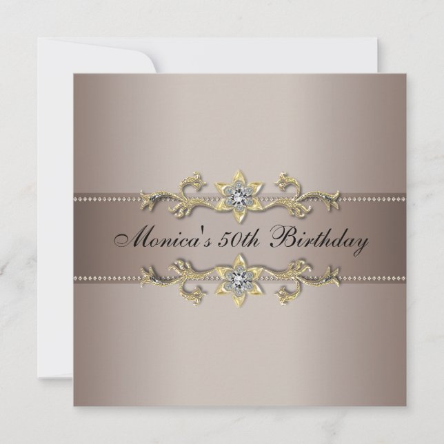 Convites Festa de aniversário Beige Dourada (Frente)