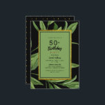 Convites Festa de aniversário Black Glam 50th<br><div class="desc">50º Convite de aniversário. Preto,  verde e ouro. Folhagem.</div>