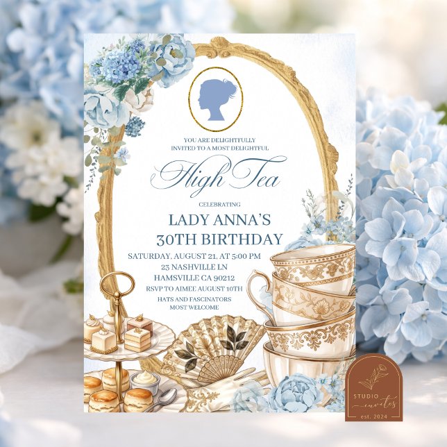 Convites Festa de aniversário Blue Regency High Tea (Criador carregado)