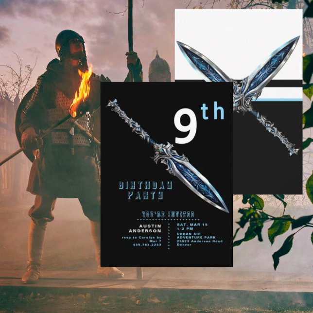 Convites Festa de aniversário Blue Sword 9th Boy (Criador carregado)