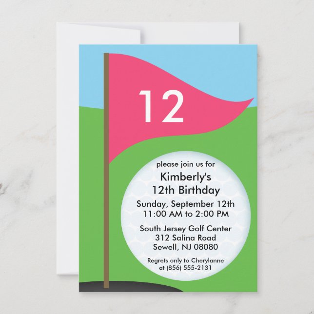 Convites Festa de aniversário Bogie Mini Golf de Vamos Rosa (Frente)