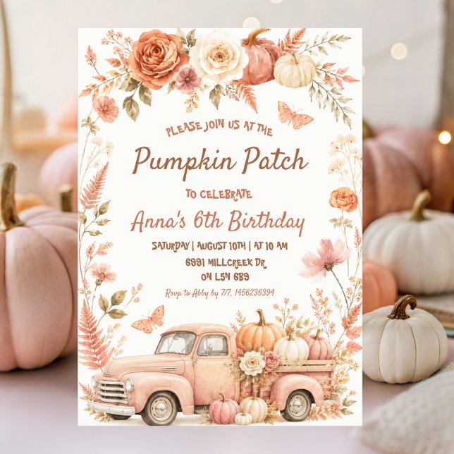 Convites Festa de Aniversário Boho Floral Pumpkin Patch (Criador carregado)
