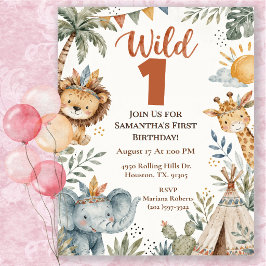 Convites Festa de Aniversário Boho Wild One Safari