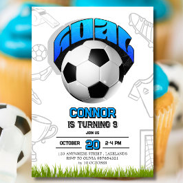 Convites Festa de Aniversário Bola de Futebol Azul e Branco