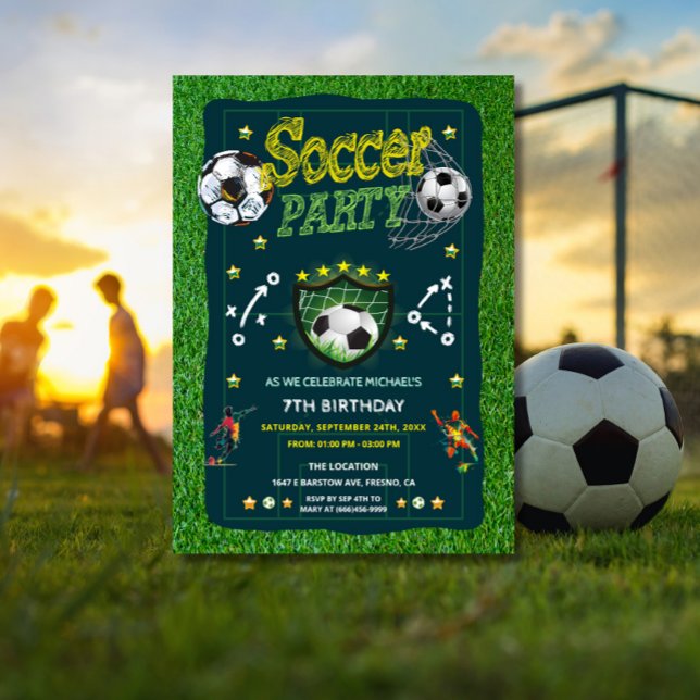 Convites Festa de Aniversário Bola de Futebol de Todos os T (Soccer birthday party invitation)