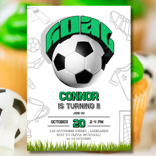 Convites Festa de Aniversário Bola de Futebol Verde e Branc