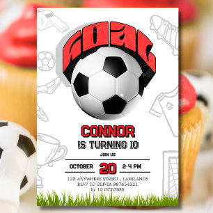 Convites Festa de Aniversário Bola de Futebol Vermelha e Br