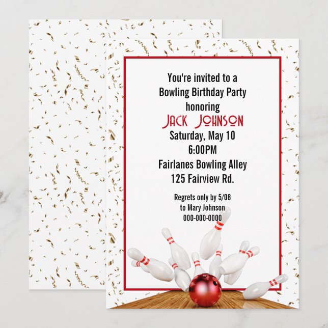 Convites Festa de aniversário boliche (Frente/Verso)