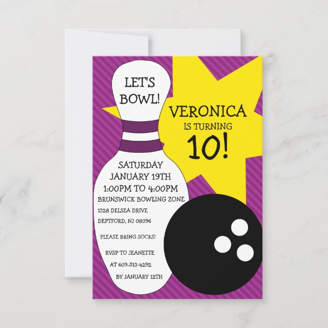 Convites Festa de aniversário Boliche de Plum Roxo Boliche  (Frente)