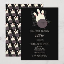 Convites Festa de aniversário Boliche Moderna Preto