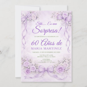 Convites Festa de Aniversário Bow Purple Floral Surpresa 60