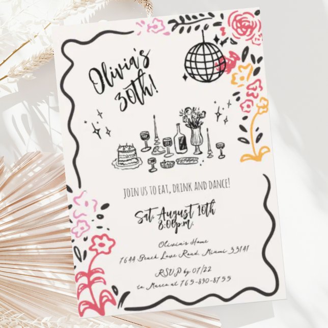 Convites Festa de aniversário Branca Desenhada à Mão (Criador carregado)