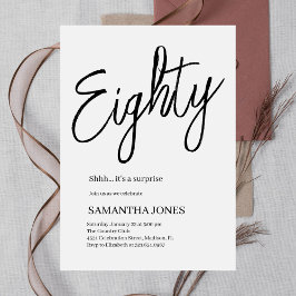 Convites Festa de aniversário branca e 80 preto moderno