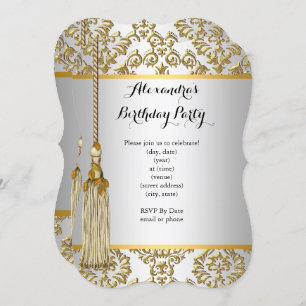 Convites Festa de aniversário branca prateada Dourada do Da