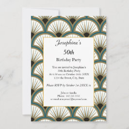 Convites Festa de aniversário branca verde geométrica Artde