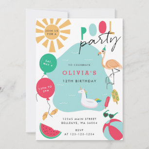 Convites festa de aniversário brilhante da piscina Party