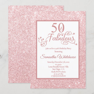 Convites Festa de aniversário brilhante Dourada 50 e Rosa 