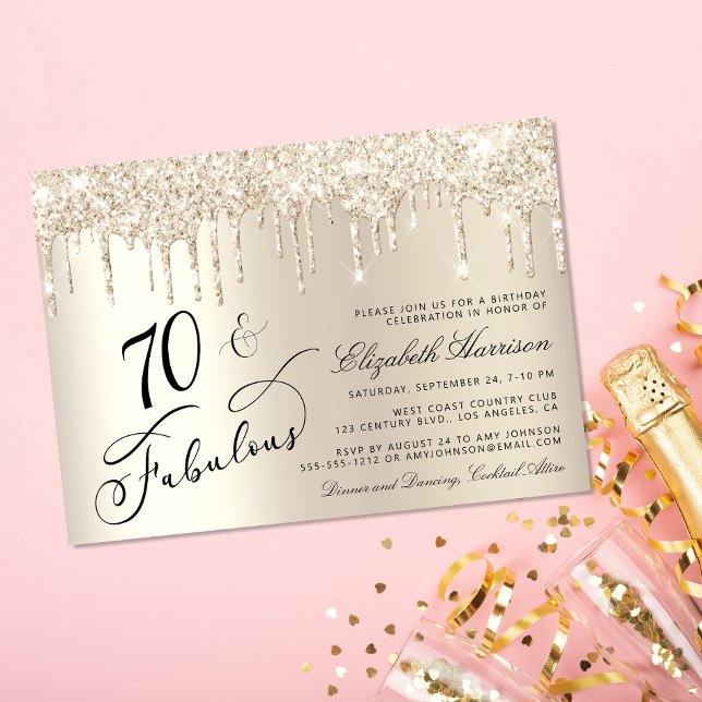 Convites Festa de aniversário brilhante Dourada Elegante (Celebrate her 75 years of sparkle with an elegant gold glitter birthday party invitation  🎉 🎂 🥂)