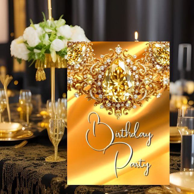 Convites Festa de aniversário brilhante Seda Joia Amarela D (Criador carregado)