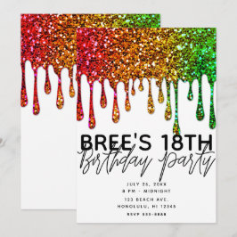 Convites Festa de Aniversário Brilho Arco-íris Glam Rasta