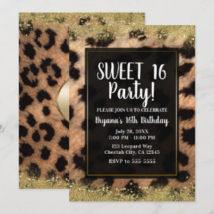 Convites Festa de Aniversário Brilho Dourado Estampa de Leo