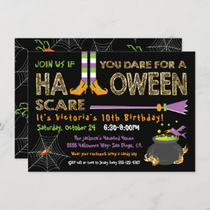 Convites Festa de aniversário bruxa e caldron do Halloween