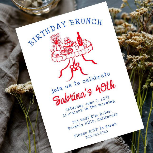 Convites Festa de aniversário Buffet Mesa Desenho Personali (Birthday Party Buffet Table Hand Drawn Custom Invitation
)