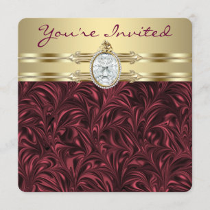 Convites Festa de Aniversário Burgundy Wine e Dourado para 