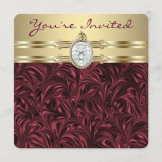 Convites Festa de Aniversário Burgundy Wine e Dourado para 
