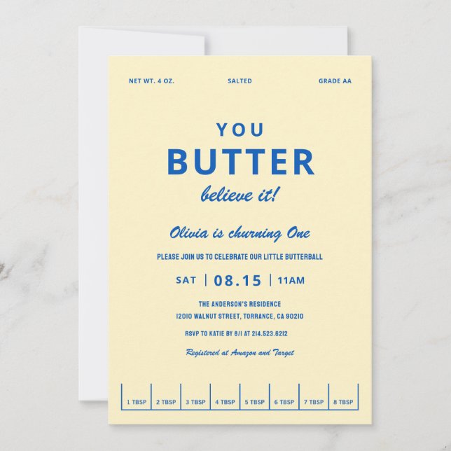 Convites Festa de Aniversário Butter Believe It First (Frente)