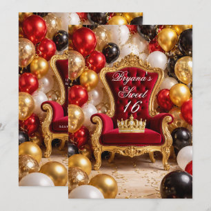 Convites Festa de Aniversário Cadeira Real e Coroa Vermelha