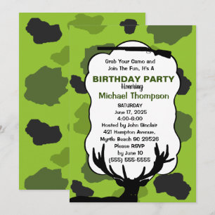 Convites Festa de Aniversário Camuflagem Caçador de Veados