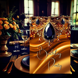 Convites Festa de aniversário Caramelo Dourado de Seda Azul