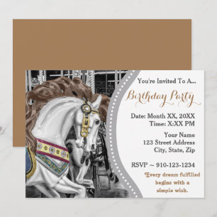 Convites Festa de aniversário Carrossel de Cavalo-Feliz