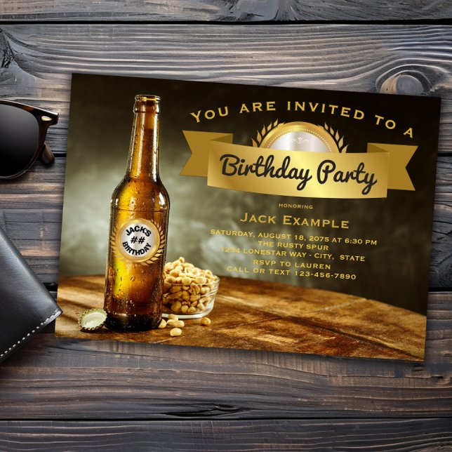 Convites Festa de Aniversário Cerveja para Homens Qualquer  (Beer any birthday and event invitation. All text font and wording can be changed for your event.)