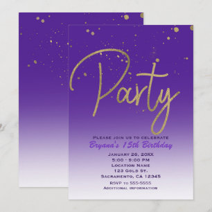 Convites Festa de Aniversário Chic com Glamour Moderno Roxo