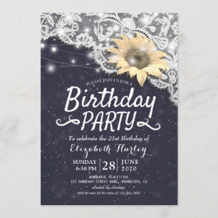 Convites Festa de aniversário Chic Lace Sunflower String Li
