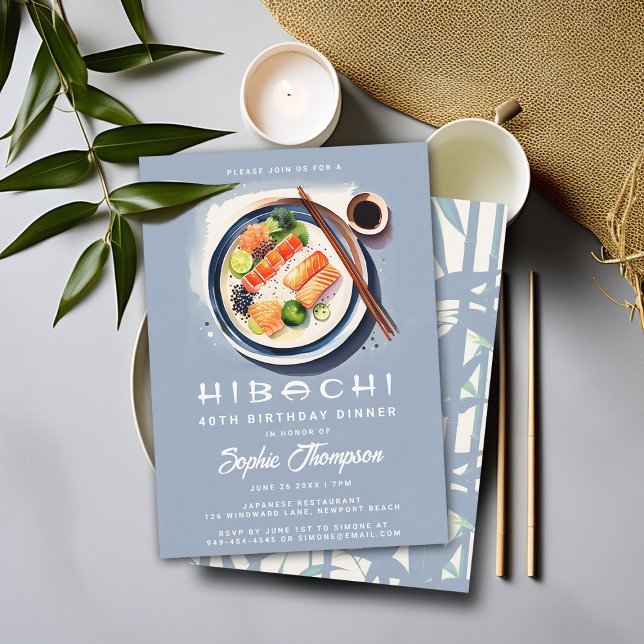 Convites Festa de aniversário Chic Soiree do Tema Japonês H (hibachi dinner party birthday invitation japanese theme soiree elegant modern adult any age classy)