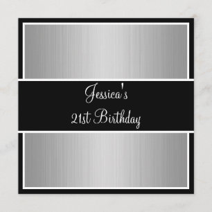 Convites Festa de aniversário Cinza fina listra preto e br