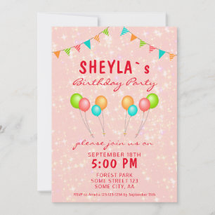 Convites Festa de aniversário Cinzenta Rosa Brilhante Bal