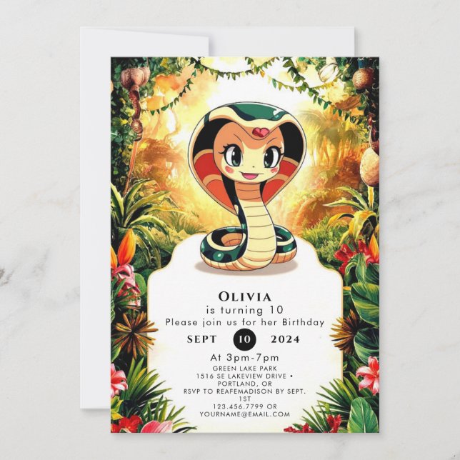 Convites Festa de Aniversário Cobra Boho Pastel (Frente)