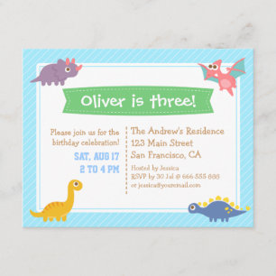 Convites Festa de aniversário colorida bonito do dinossauro