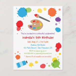 Convites Festa de Aniversário Colorida com Tinta para Crian