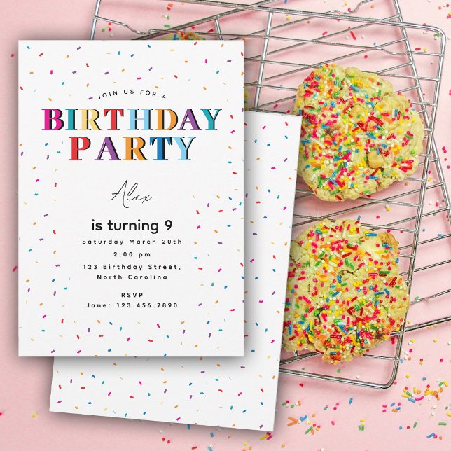 Convites Festa de aniversário Colorida Confetti Aniversário (Colorful Birthday Party Confetti Birthday Invitation)