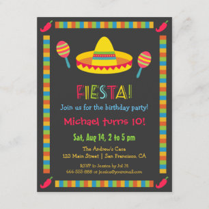 Convites Festa de Aniversário Colorida de Fiesta Mexicana p