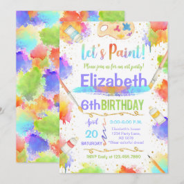Convites Festa de aniversário Colorida de Pintura de Vamos