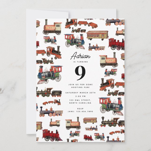 Convites Festa de aniversário Colorida dos Comboios de Brin (Frente)